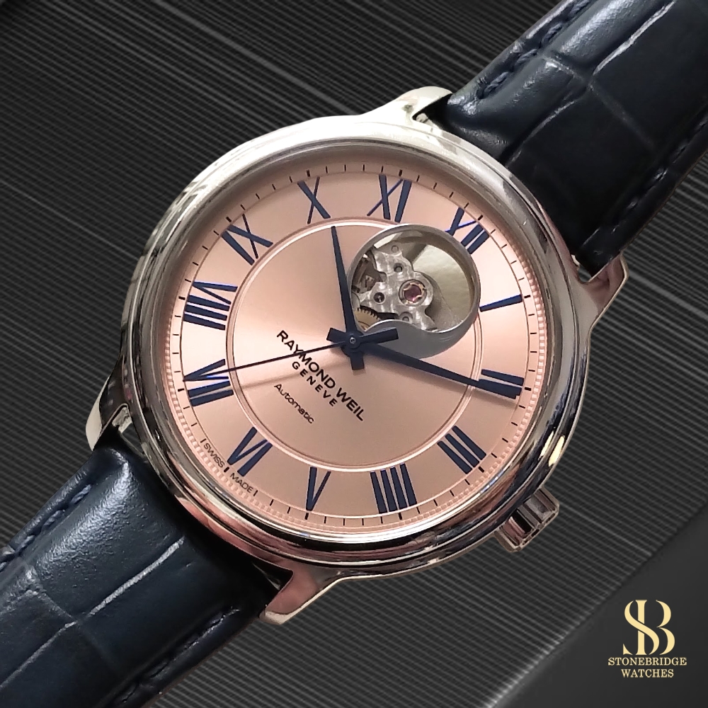 Raymond Weil Maestro Open Heart 2227-STC-00808 Salmon Dial ON RESERVE