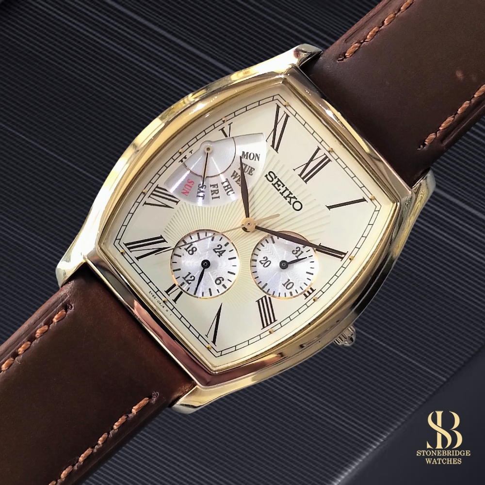 Seiko Gold Tonneau 5Y66-0AF0 (Triple Calendar)